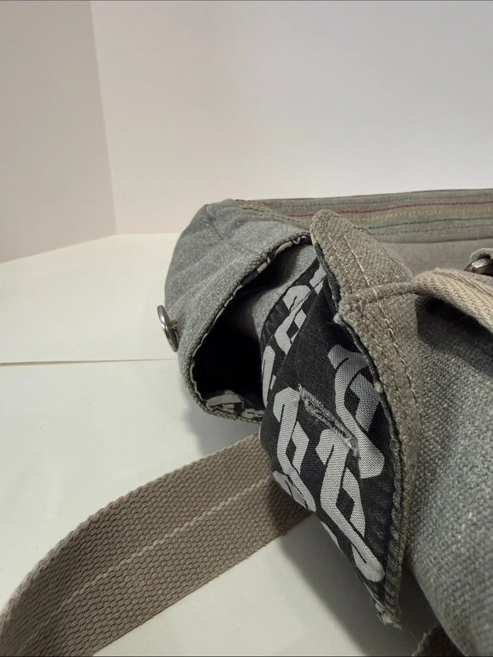 Gray Canvas Messenger Bag with Beige Trim - Everyday Commuter Satchel